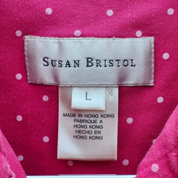 PRETTY SUSAN BRISTOL Button Down Shirt Women's Large POLKA DOT Pink - Picture 4 of 6